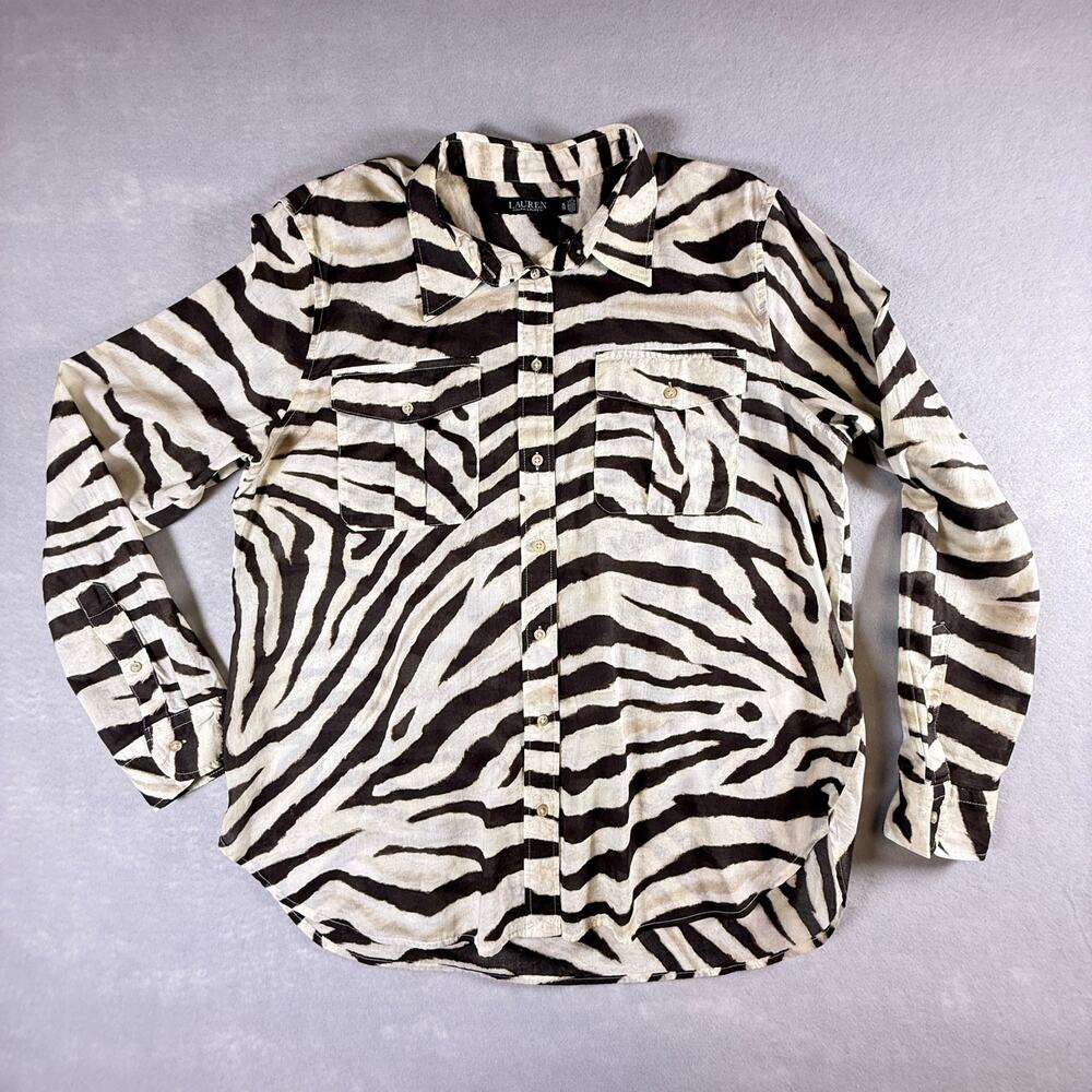 Lauren Ralph Lauren zebra print button down - cotton lightweight safari size XL - Picture 2 of 6